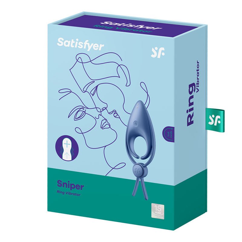 Satisfyer - sniper - cock ring - blue, box side view | Flirtybay.com.au